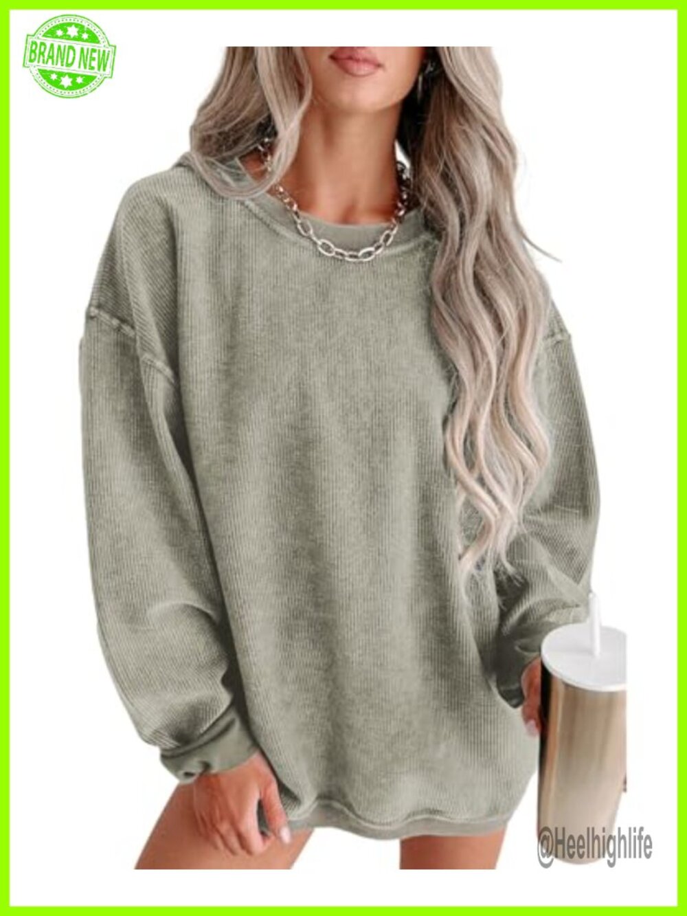 Womens Oversized Corduroy Crewneck Sweatshirt Casual Pullover Long Sleeve